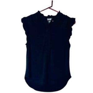 DKNY Black Stretch Ruffled Sleeveless Top Women's Size S